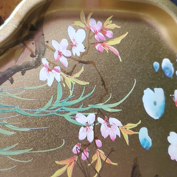 VINTAGE ENGLISH ELITE GOLD BIRD FLOWER TREE TRAY 7.5”W DX566 - Picture 3 of 5